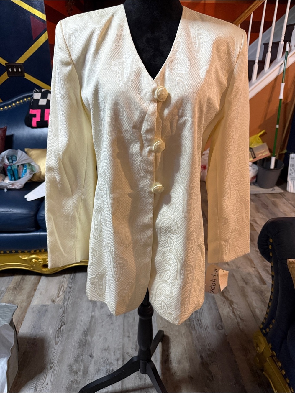 Women's Cream Paisley Button-Front Blazer